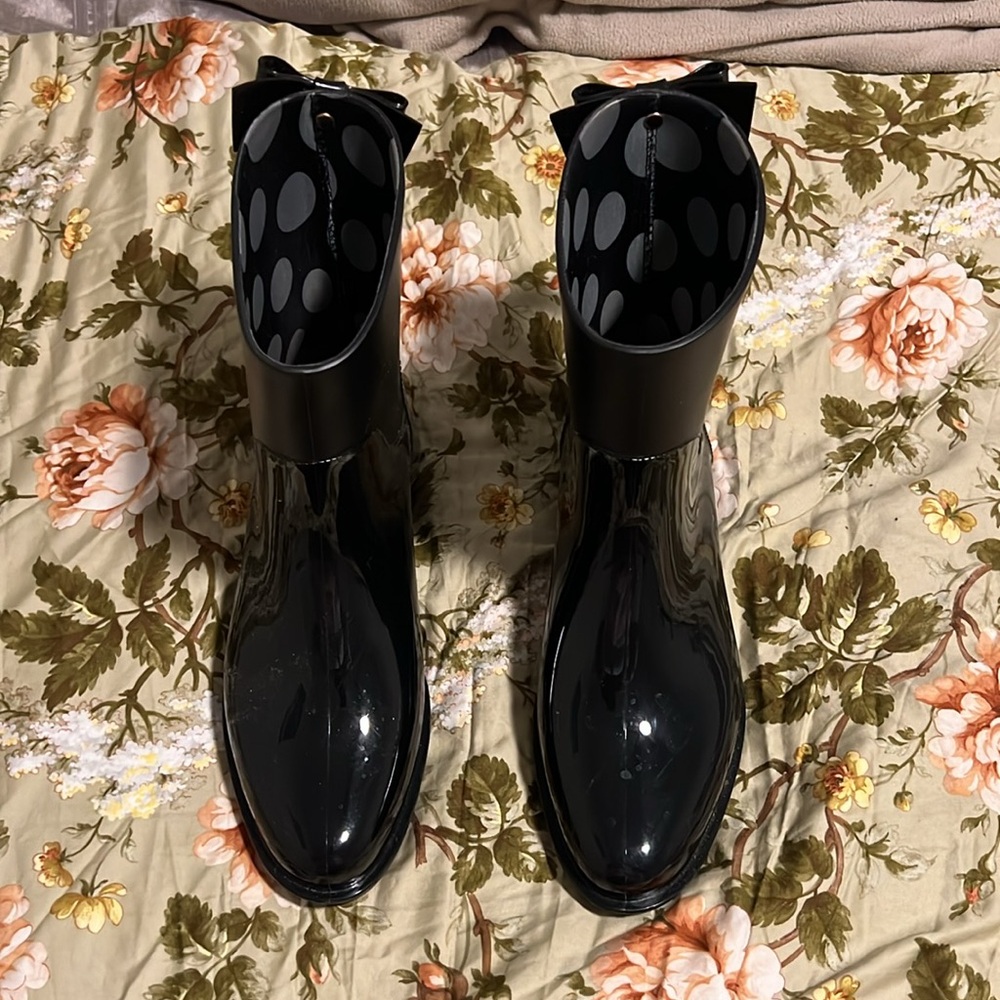 ♠️Kate Spade Rain-Bow Booties Rain Boots , Black - Picture 3 of 8